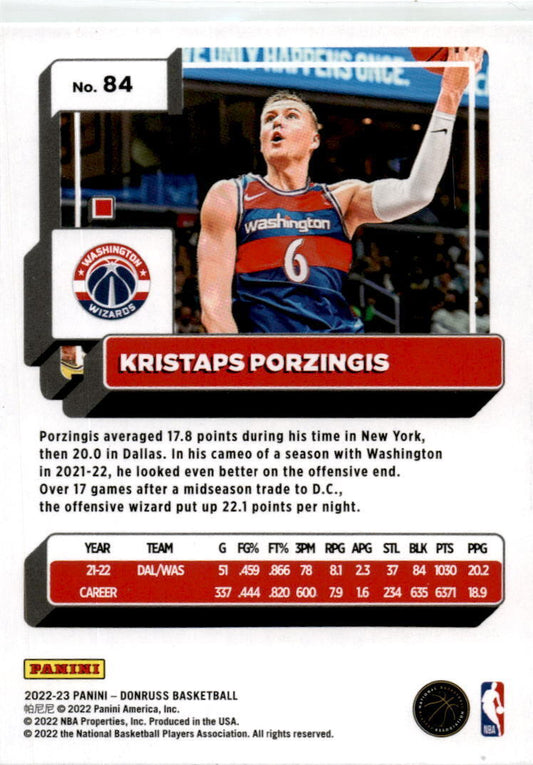 2022 Donruss Green Laser#84 Kristaps Porzingis