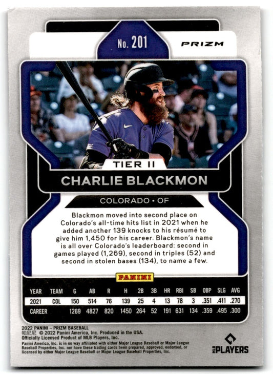 2022 Panini Prizm Red/White/Blue Charlie Blackmon Colorado Rockies #201