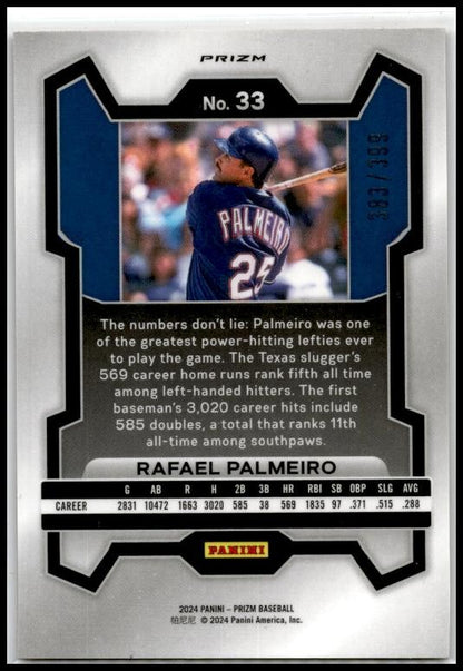 2024 Panini Prizm Red Pulsar Prizms #33 Rafael Palmeiro #/399 Texas Rangers