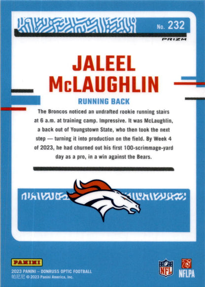 2023 Donruss Optic Green Hyper #232 Jaleel McLaughlin Denver Broncos