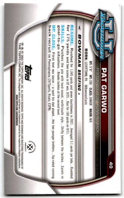 2022 Bowman University Chrome Pat Garwo Boston College Eagles #40