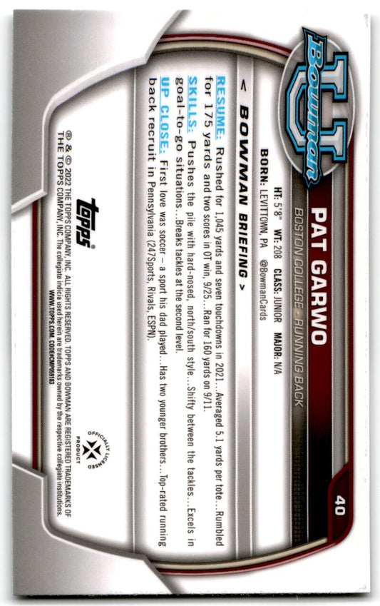 2022 Bowman University Chrome Pat Garwo Boston College Eagles #40