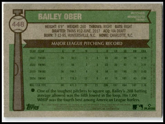 2025 Topps Heritage #448 Bailey Ober Minnesota Twins