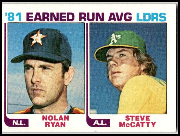 1982 Topps #167 '81 Earned Run Average Leaders (Nolan Ryan / Steve McCatty) LL