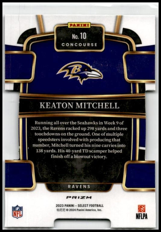 2023 Select Black and Green Prizms Die Cuts #10 Keaton Mitchell Rookie Ravens