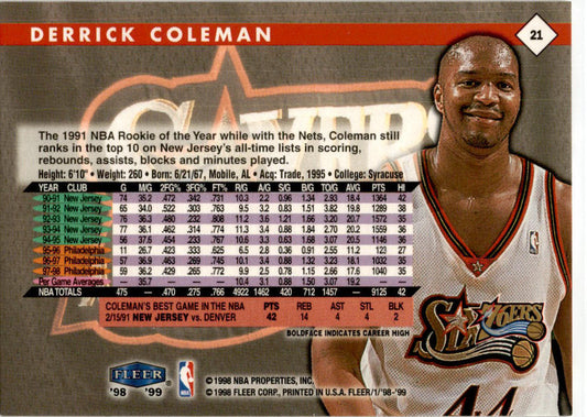1998 Fleer Tradition #21 Derrick Coleman