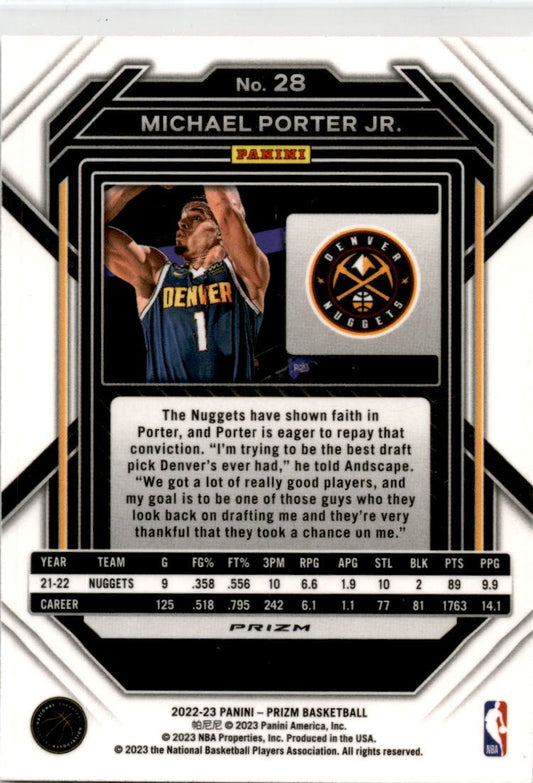 2022-23 Panini Prizm Prizms Red Ice #28 Michael Porter Jr. Denver Nuggets