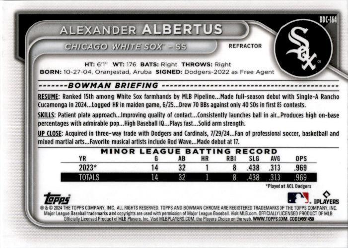 2024 Bowman Draft Chrome #BDC-164 Alexander Albertus Refractor Chicago White Sox
