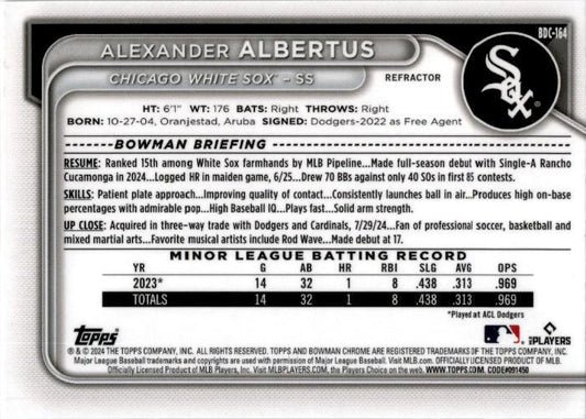 2024 Bowman Draft Chrome #BDC-164 Alexander Albertus Refractor Chicago White Sox