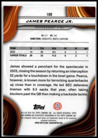 2024 Bowman University Best #100 James Pearce Jr. Tennessee Volunteers