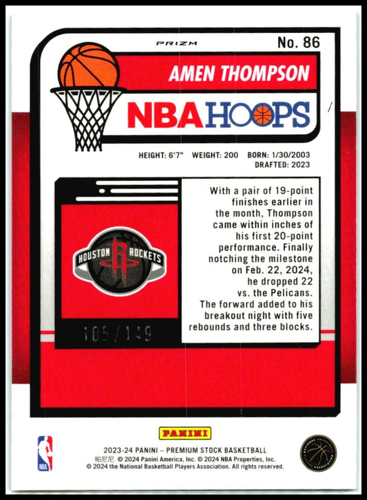 2023-24 Hoops Premium Stock Purple Ice Prizm #86 Amen Thompson Rockets