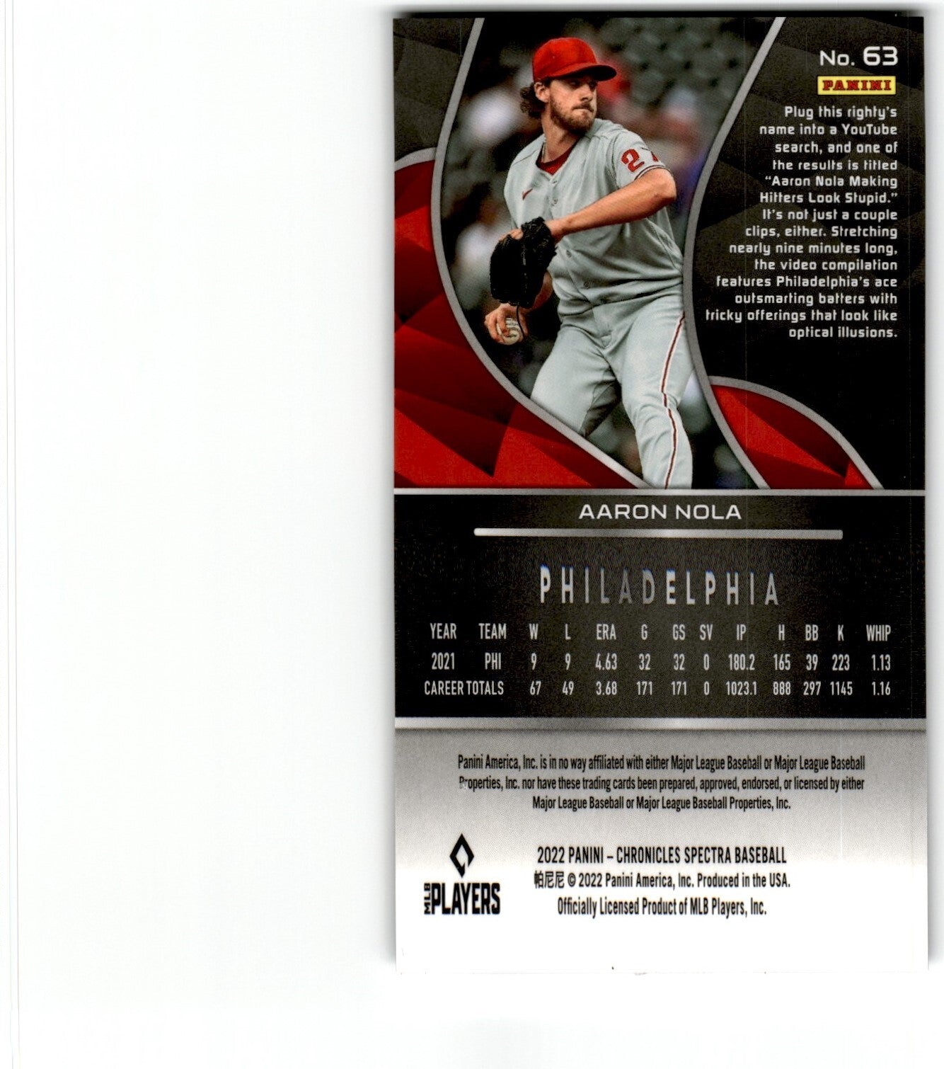 2022 Panini Chronicles Spectra Aaron Nola Philadelphia Phillies #63