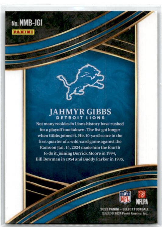 2023 Panini Select Select Numbers #NMB-JGI Jahmyr Gibbs Detroit Lions