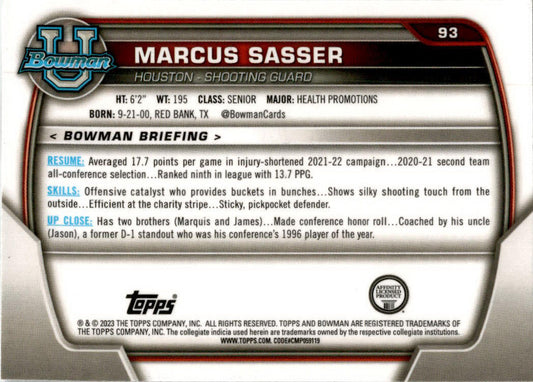 2022-23 Bowman University Chrome #93 Marcus Sasser Detroit Pistons / Cougars