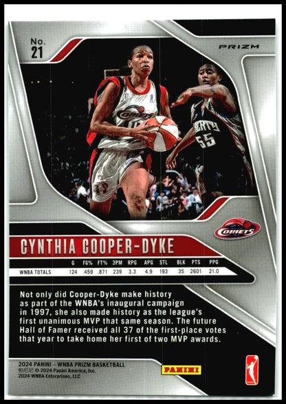 2024 Panini Prizm WNBA Silver Prizms #21 Cynthia Cooper-Dyke Houston Comets