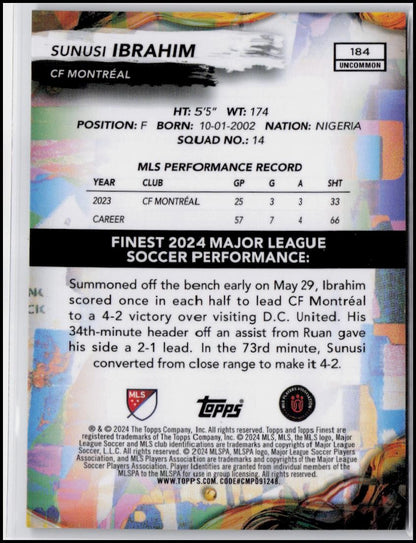 2024 Finest MLS #184 Sunusi Ibrahim Neon Green Refractor #/99