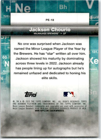 2023 Bowman Platinum Precious Elements #PE-18 Jackson Chourio Milwaukee Brewers