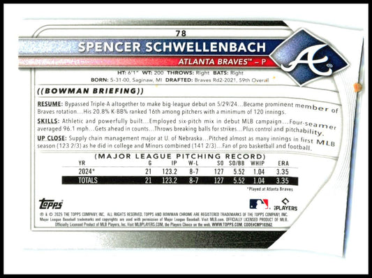 2025 Bowman Chrome Mojo Refractor #78 Spencer Schwellenbach Rookie Braves