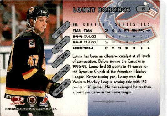1997 Donruss #15 Lonny  Bohonos Vancouver Canucks