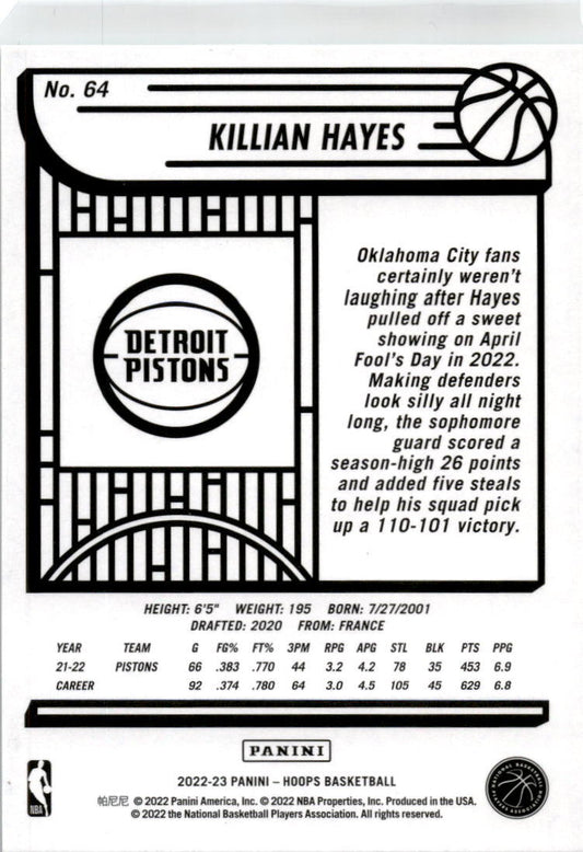 2022 Hoops Teal Explosion #64 Killian Hayes Detroit Pistons