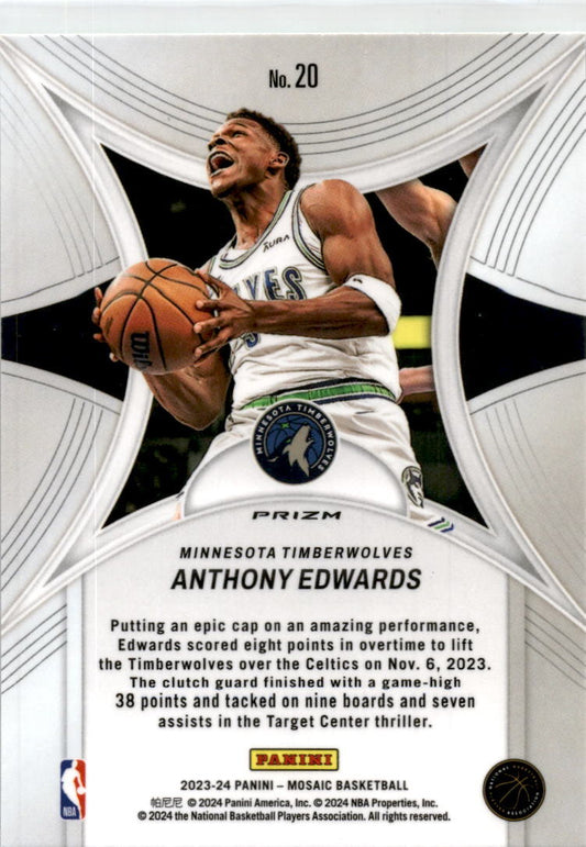 2023-24 Mosaic Green Prizm #20 Anthony Edwards Minnesota Timberwolves