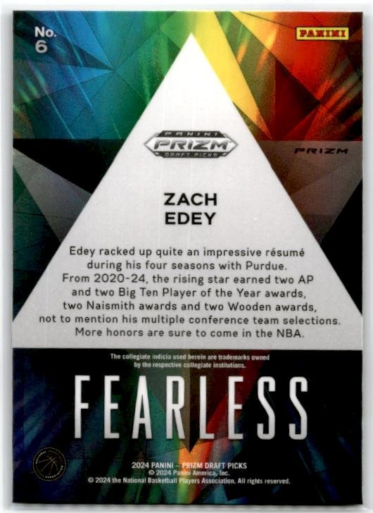 2024 Panini Prizm Draft Picks Fearless Prizms Silver #6 Zach Edey Boilermakers