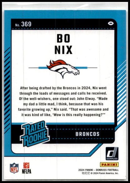 2024 Donruss #369 Bo Nix Rookie Denver Broncos