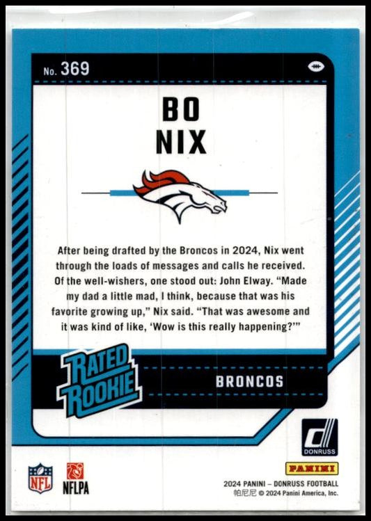 2024 Donruss #369 Bo Nix Rookie Denver Broncos