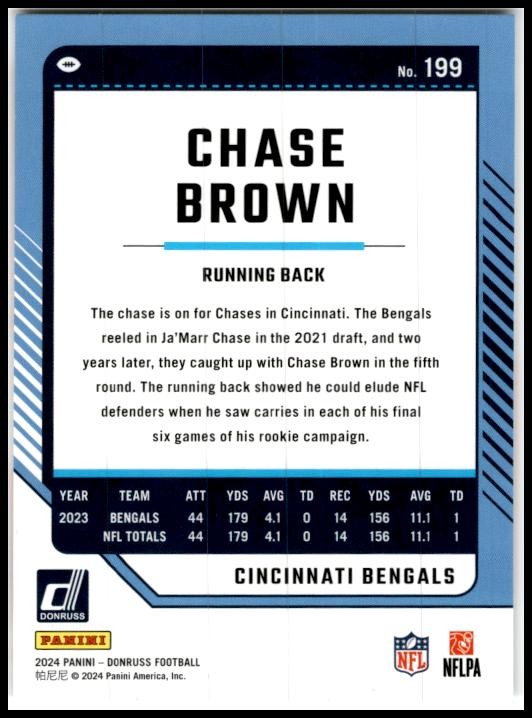 2024 Donruss #199 Chase Brown Cincinnati Bengals