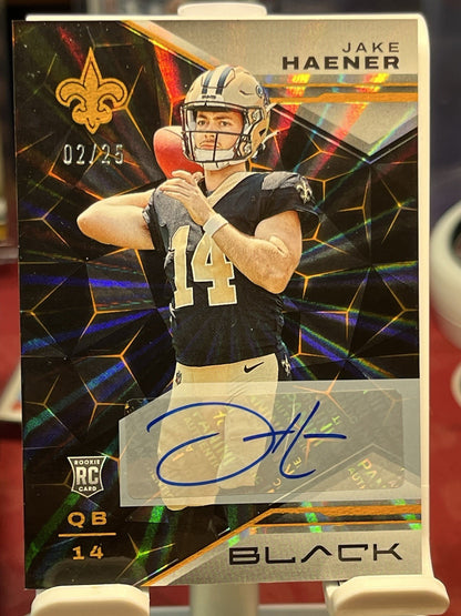 2023 Panini Black #158 JAKE HAENER RC  Auto #/25 NEW ORLEANS SAINTS