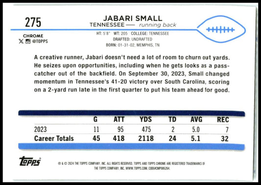 2024 Topps Chrome #275 Jabari Small Rookie Tennessee Titans