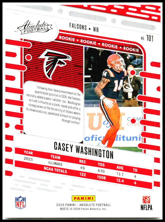2024 Panini Absolute #101 Casey Washington Atlanta Falcons