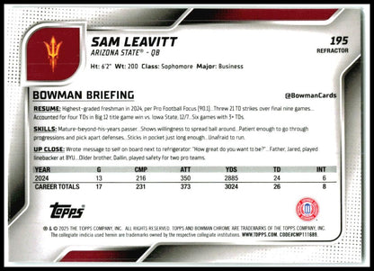 2025 Bowman Chrome University Refractor #195 Sam Leavitt Arizona State