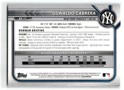 2022 Bowman #BP-17 Oswaldo Cabrera New York Yankees