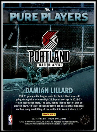 2023-24 Hoops Pure Players #7 Damian Lillard Portland Trail Blazers