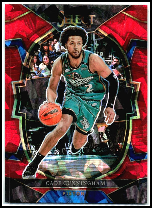 2022-23 Panini Select Red Cracked Ice Prizms #18 Cade Cunningham Detroit Pistons