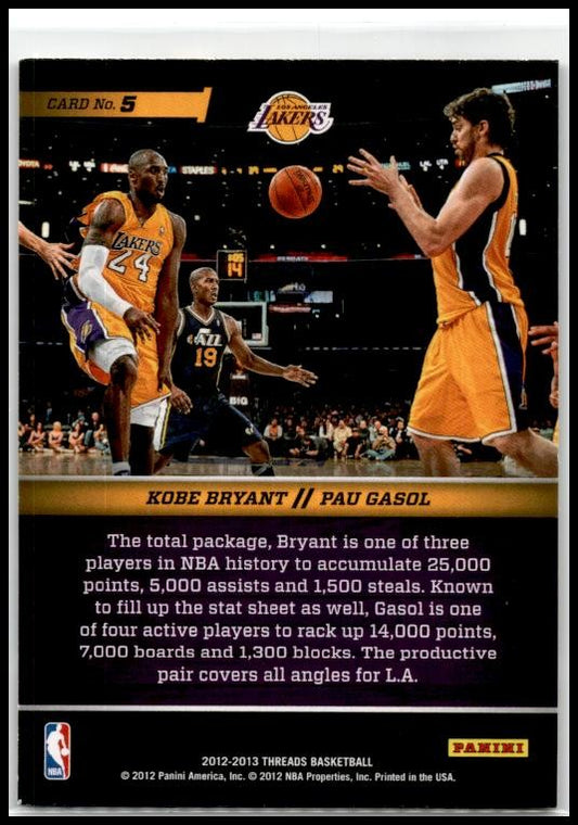2012-13 Panini Threads Talented Twosomes #5 Bryant / Gasol Los Angeles Lakers