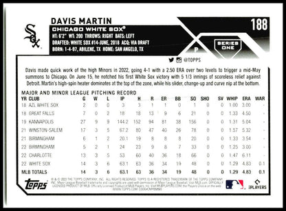 2023 Topps #188 Davis Martin Chicago White Sox