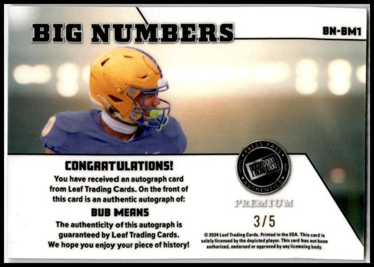 2024 Press Pass Premium Big Numbers Gold #BN-BM1 Bub Means