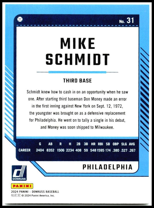 2024 Donruss #31 Mike Schmidt Philadelphia Phillies