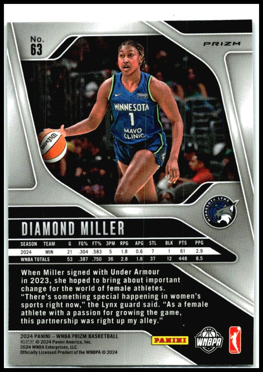 2024 Panini Prizm WNBA Blue Velocity #63 Diamond Miller Lynx