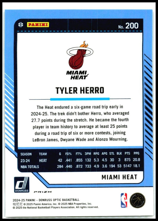 2024-25 Donruss Optic Purple #200 Tyler Herro Miami Heat