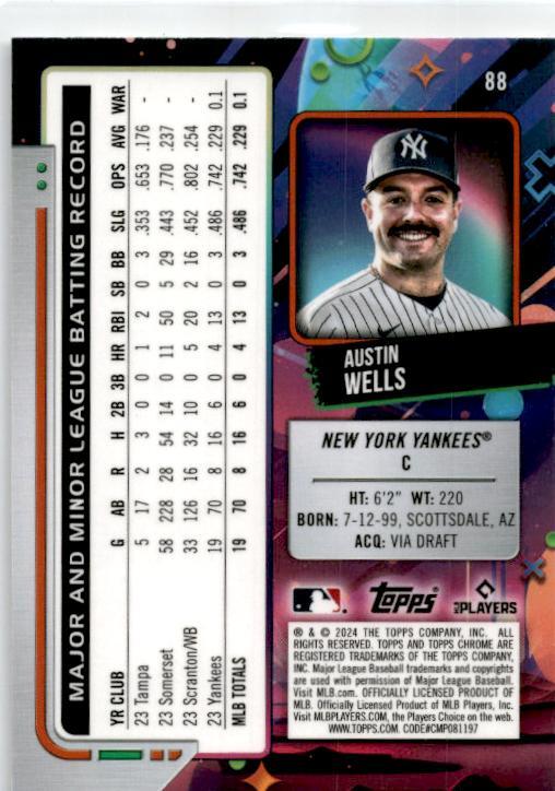 2024 Topps Chrome Cosmic #88 Austin Wells Rookie New York Yankees