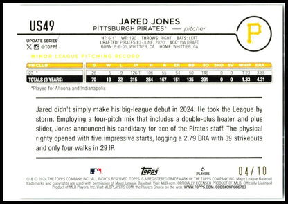 2024 Topps Update Holiday Black Cats #US49 Jared Jones Rookie Pirates