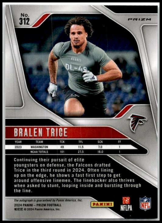 2024 Panini Prizm Silver #312 Bralen Trice Rookie Atlanta Falcons
