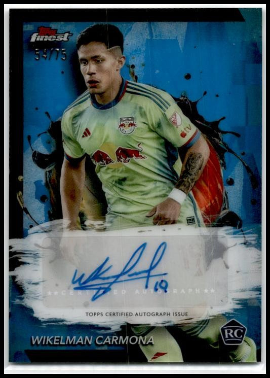2024 Topps Finest MLS Blue #/75 #BA-WC Wikelman Carmona Rookie Auto Red Bull