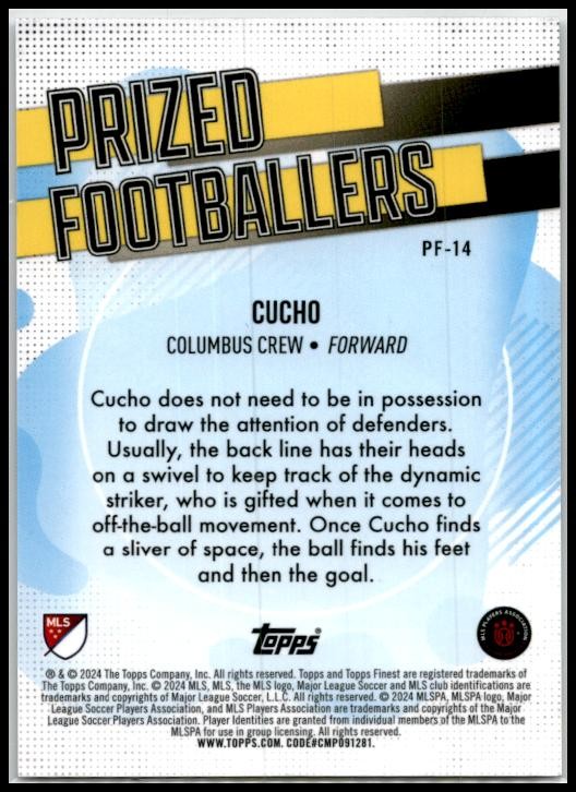 2024 Topps Finest MLS Prized Footballers #PF-14 Cucho Columbus Crew