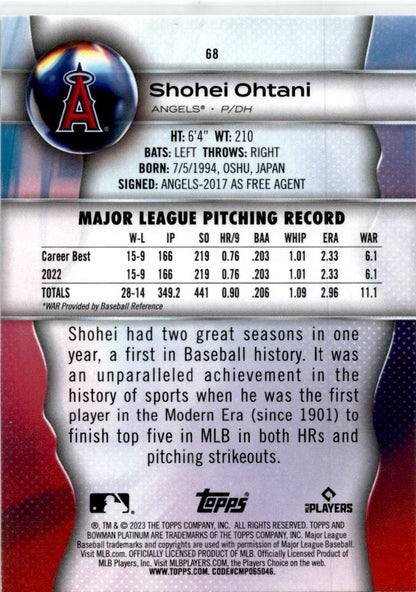 2023 Bowman Platinum #68 Shohei Ohtani Los Angeles Angels