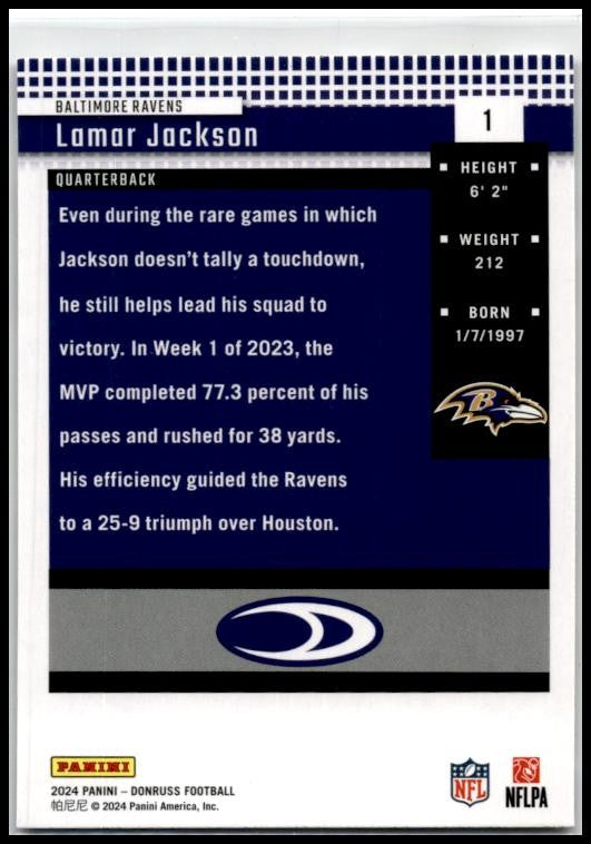 2024 Donruss Retro 2004 #1 Lamar Jackson Baltimore Ravens