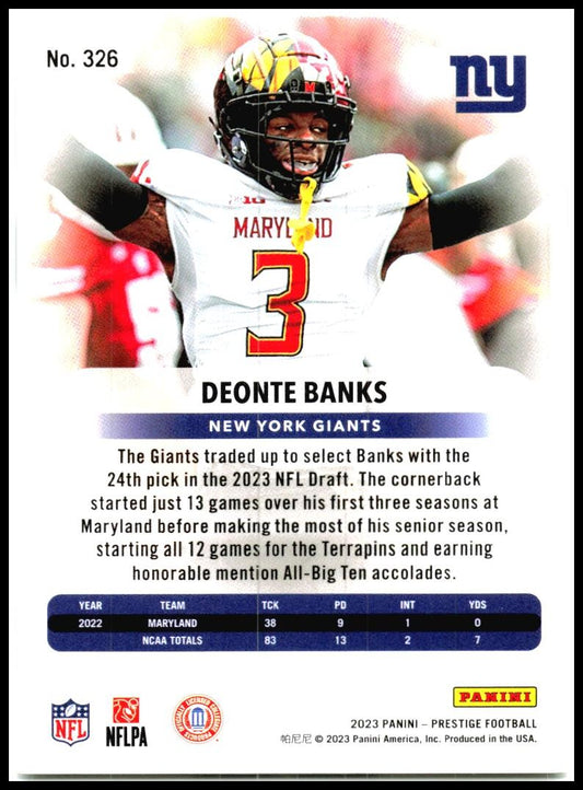2023 Panini Prestige #326 Deonte Banks Rookie New York Giants